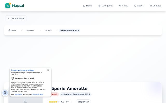Aperçu du site Crêperie Amorette
